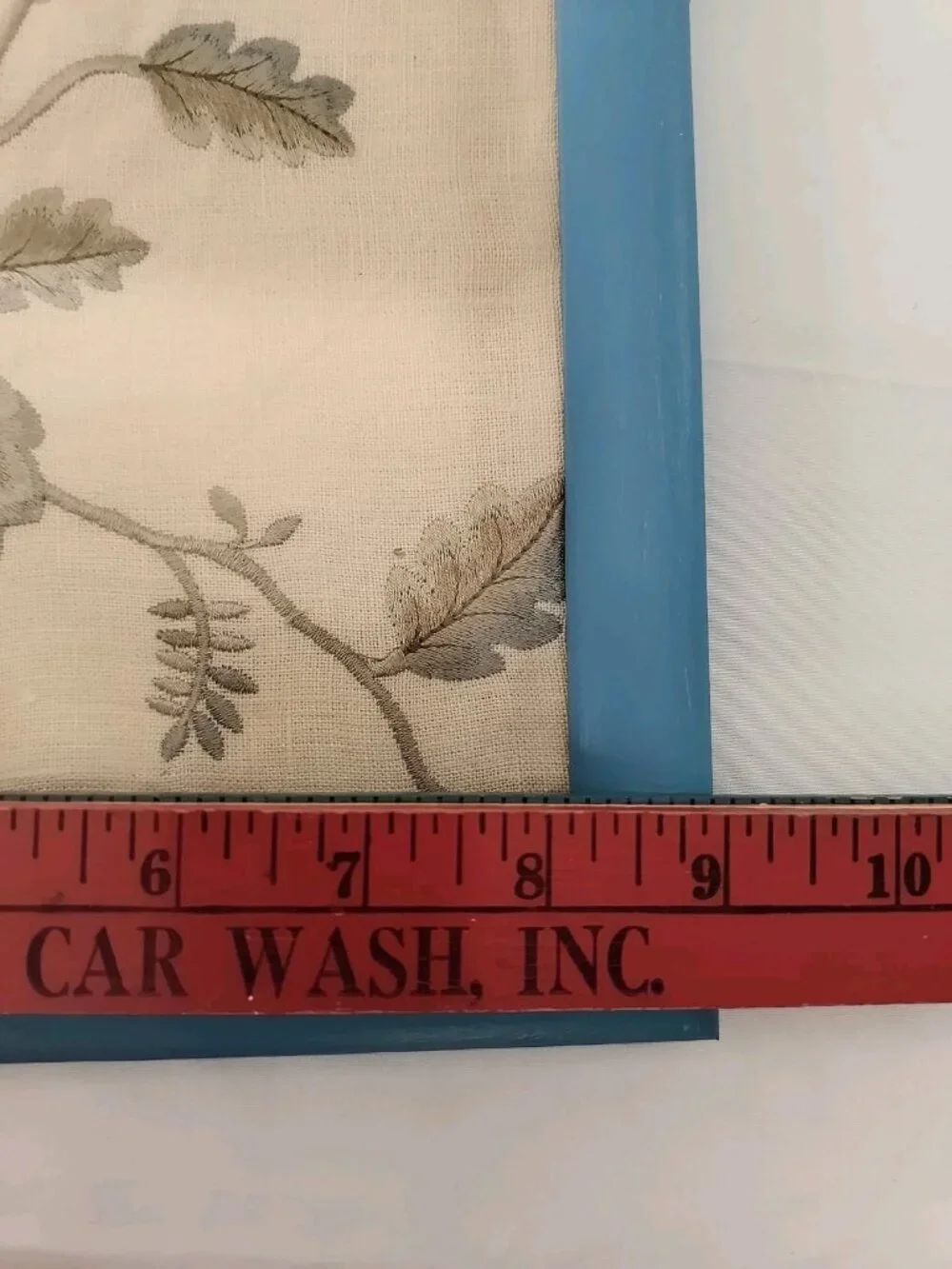 Vintage Embroidered Fabric Art Set 1980s Curtain Framed Botanical Blue Frames